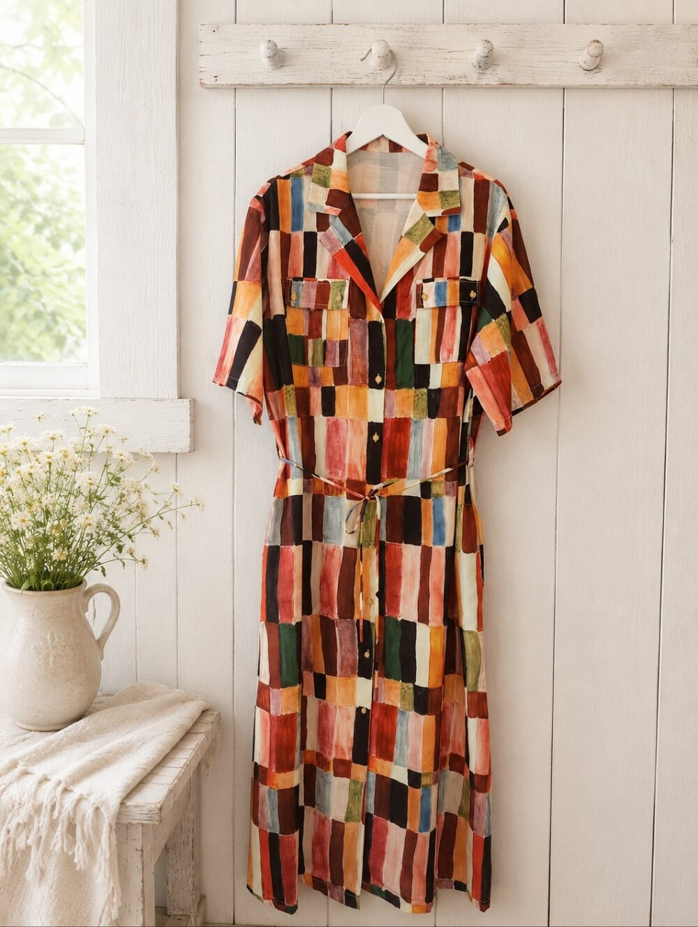🎨 Luxury-Inspired Abstract Print Maxi Shirt Dress — Women’s Size 12/14 — BNWOT